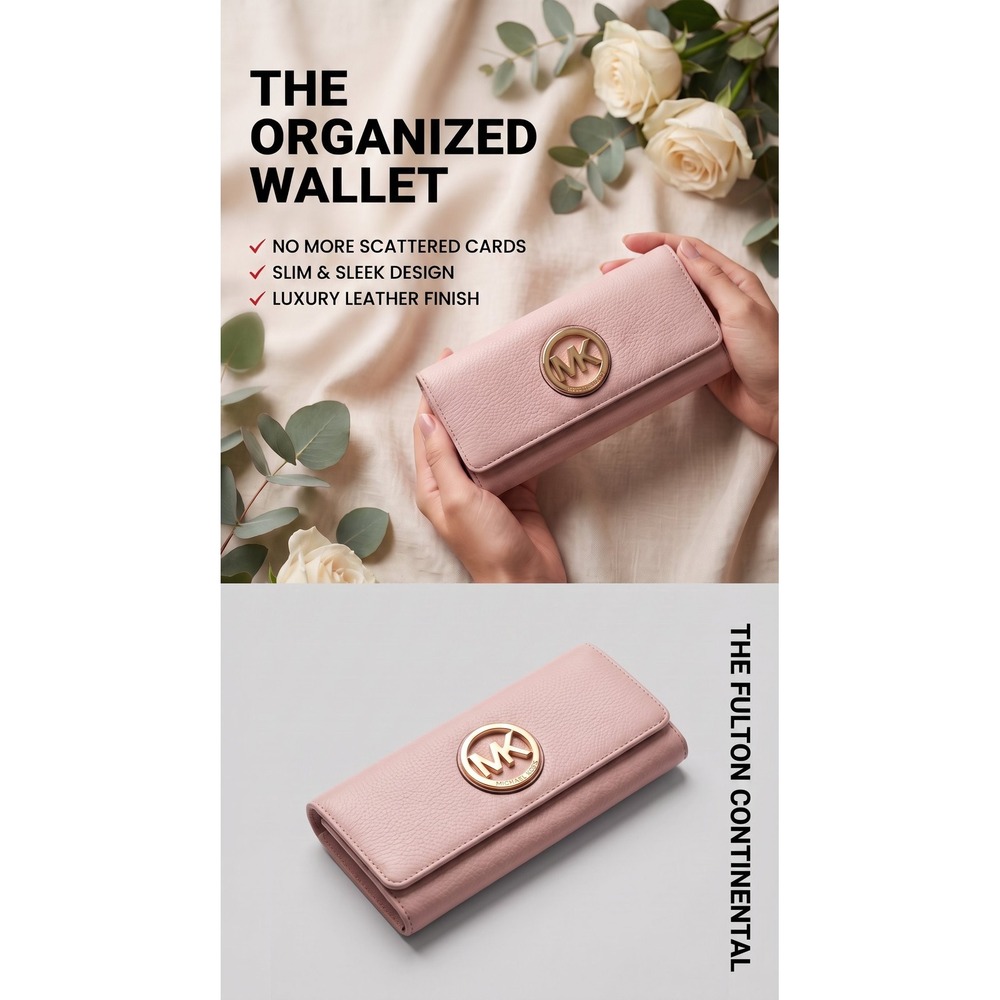 Michael Kors Fulton Leather Flap Wallet in Dusty Rose